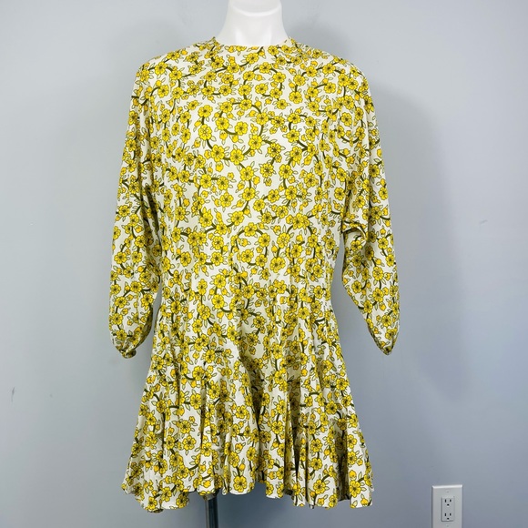 Rhode Resort Ella Yellow Floral Print Cotton Poplin Mini Dress M Boho No Belt - Picture 7 of 14